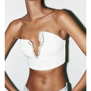 Zara jewel corset White Strapless Top with Silver Accents Small sold out
